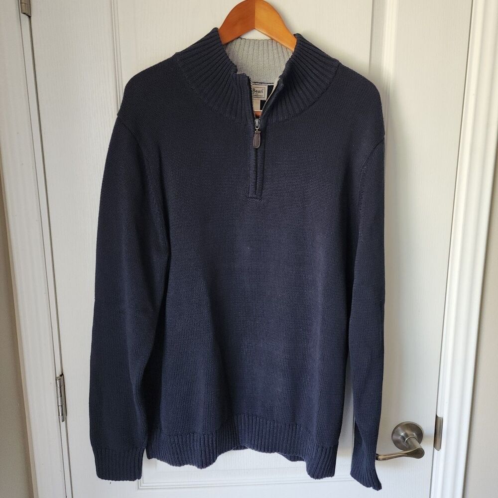 L.L. Bean Men’s Navy Blue Cotton 1/4 Zip Heavy Long Sleeve Sweater Sz L